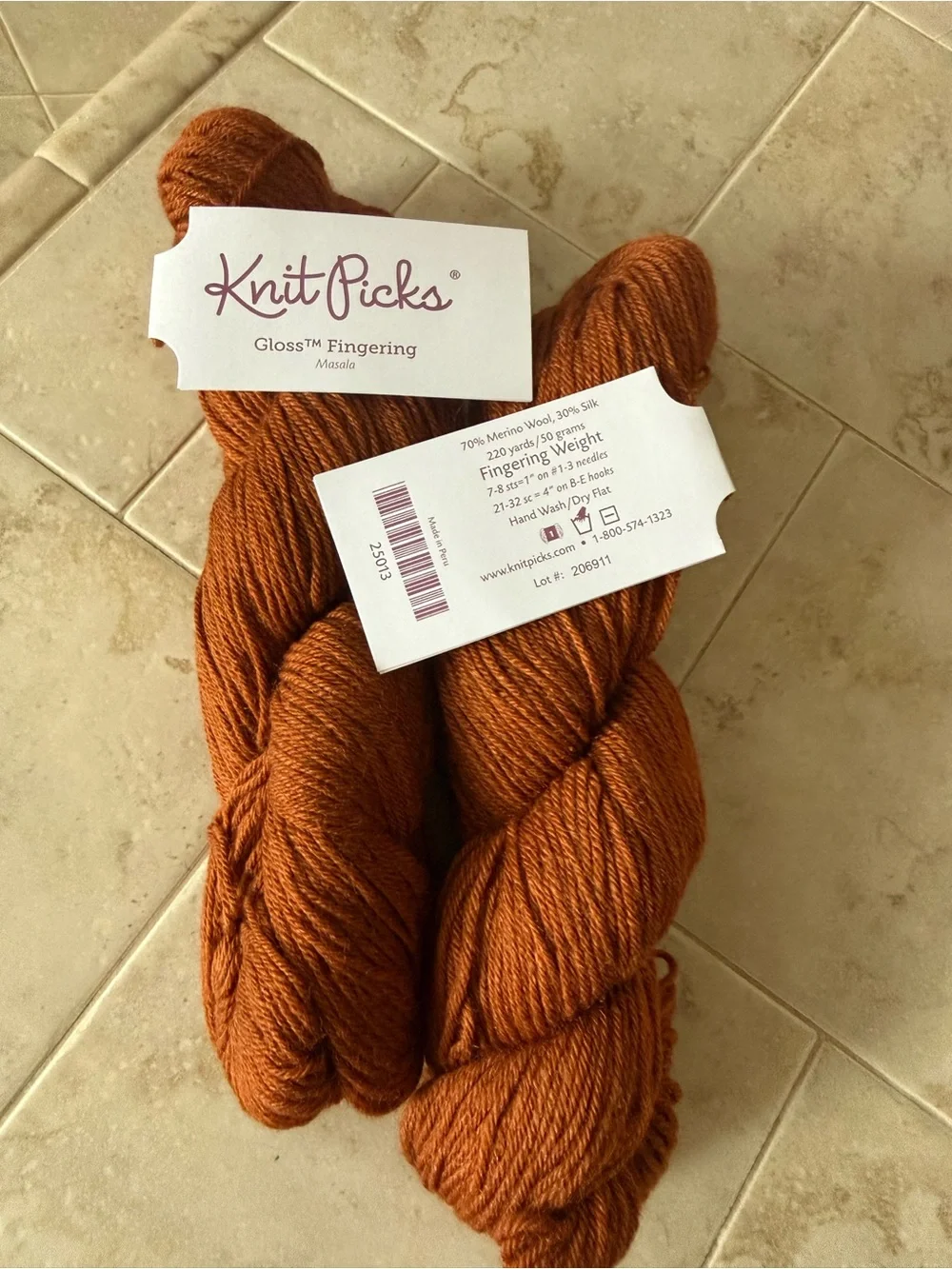 Knit Picks Gloss Fingering Masala Orange Merino/Silk Blend Yarn 2 Hanks